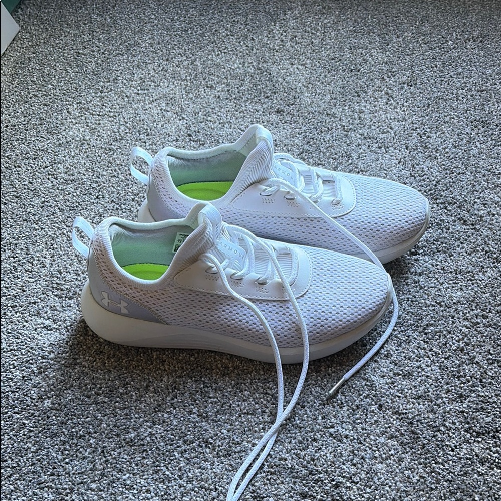 Under Armour Women's White Athletic Sneakers with Lime Green Insole